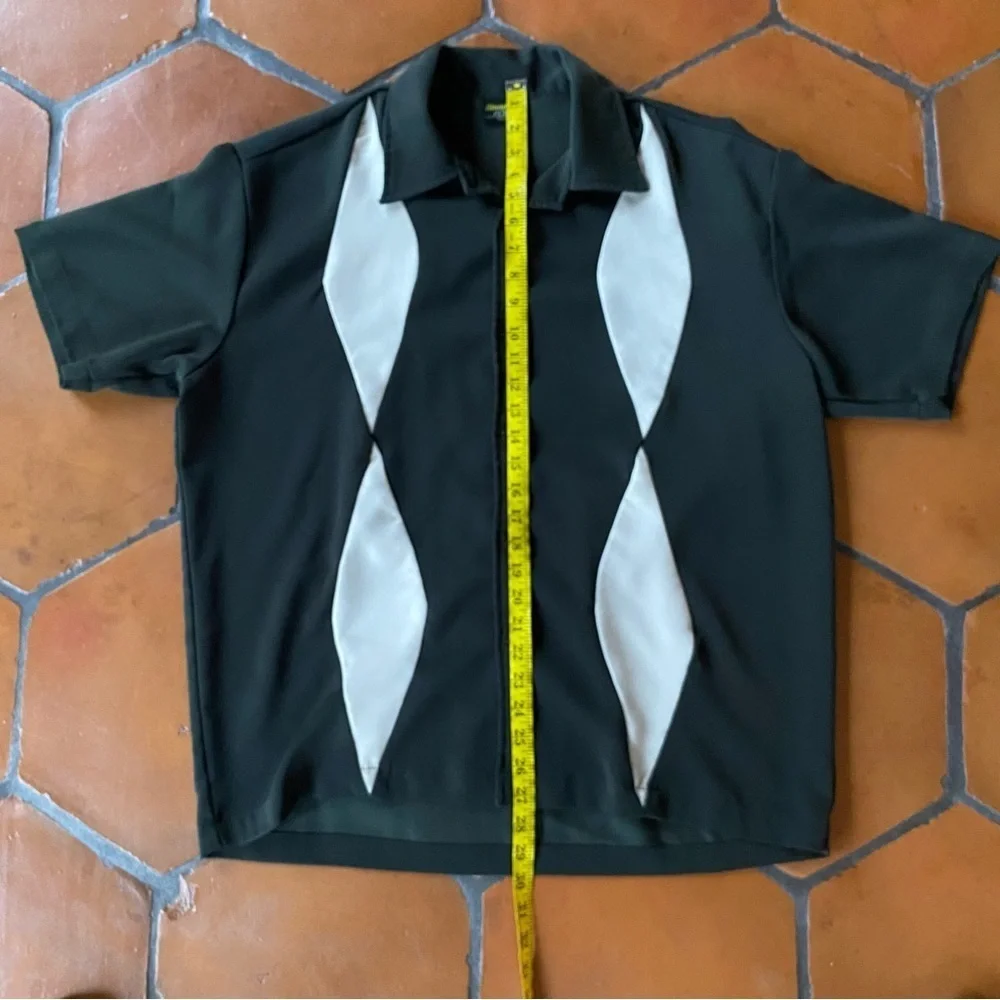 Steady Classics Bowling Shirt Retro Green Diamond Print Casual Lounge Large L - Picture 5 of 6